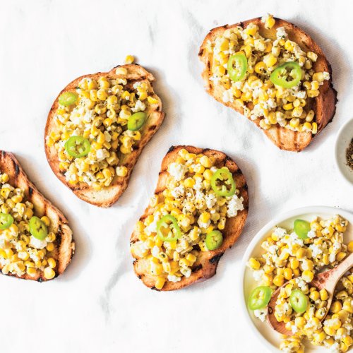 A different bruschetta – with sweet corn and creamy chevre.